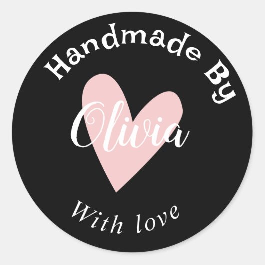 Handgemaakt met liefde hart naam URL terracotta Zw Ronde Sticker (Voorkant)