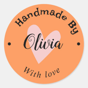 Handgemaakt met liefde hart naam URLterracotta Sin Ronde Sticker