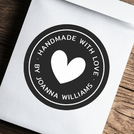 Handgemaakt met liefde hart naam zwart ronde sticker