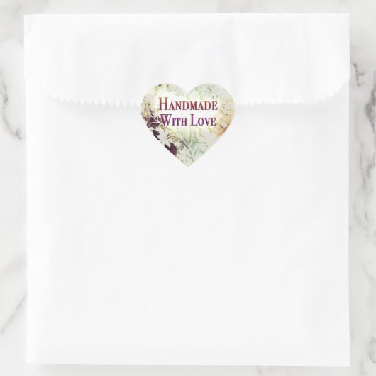Handgemaakt Met Liefde hart stickers (naturals) (Tas)