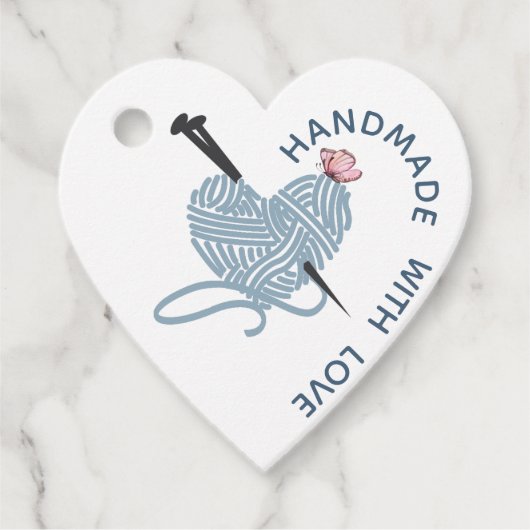 Handgemaakt met liefde - Hartvormig garen & Vlinde Bedankjes Labels (Voorkant)