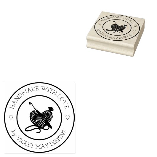 Handgemaakt met liefde - Heart Crochet Yarn Craft Rubberstempel (Gestempeld)