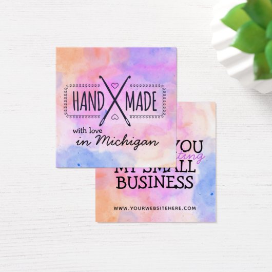 Handgemaakt met liefde in je [Locatie]-invoegkaart Vierkante Visitekaartjes (Bureau)