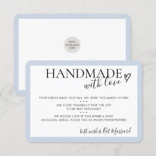 HANDGEMAAKT MET LIEFDE insert modern chic baby bla Bedankkaart