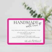 HANDGEMAAKT MET LIEFDE insert moderne chique fusch Bedankkaart (Staand voorkant)