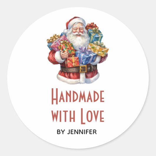Handgemaakt met liefde Kerstman Klassieke Kerst Ronde Sticker (Voorkant)