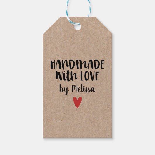 Handgemaakt met liefde kraft cadeau Labels Cadeaulabel (Voorkant)
