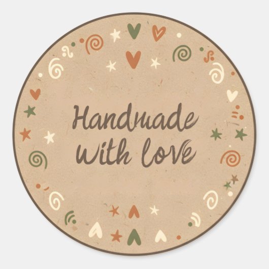 Handgemaakt met Liefde Kraft Papierstructuur Ronde Sticker (Voorkant)