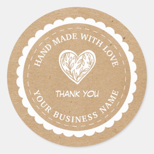 Handgemaakt met liefde kraftpapier | Dank u Ronde Sticker (Voorkant)