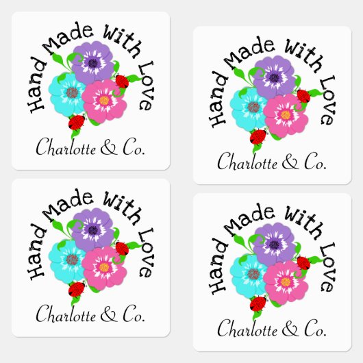 Handgemaakt Met Liefde Lady Bug Floral Gepersonali Labels (Groep)