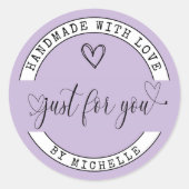 Handgemaakt Met Liefde Lavendel Elegant Script Sti Ronde Sticker (Voorkant)