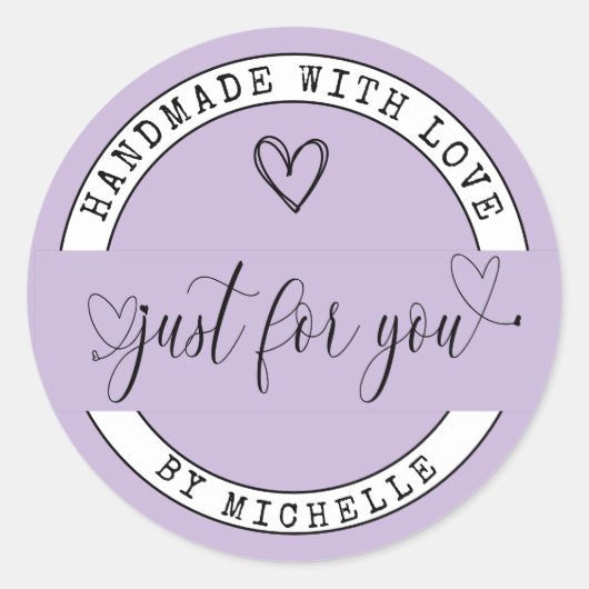 Handgemaakt Met Liefde Lavendel Elegant Script Sti Ronde Sticker (Voorkant)