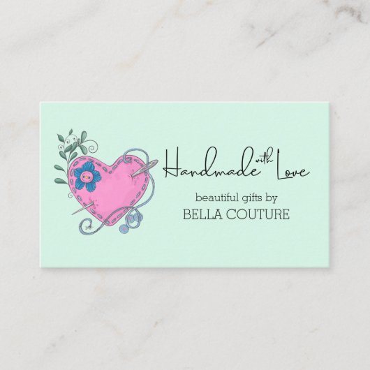 Handgemaakt met Liefde Leuk Land Hart Mint Groen Visitekaartje (Voorkant)