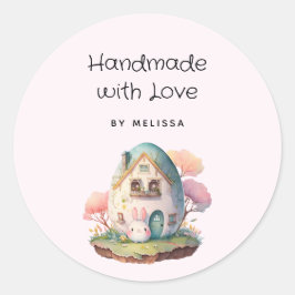 Handgemaakt met Liefde Leuk Roze Konijntje Kawaii Ronde Sticker