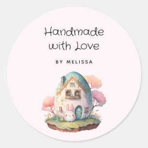 Handgemaakt met Liefde Leuk Roze Konijntje Kawaii Ronde Sticker