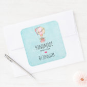 Handgemaakt met Liefde Leuke Hete Luchtballon Wate Vierkante Sticker (Envelop)