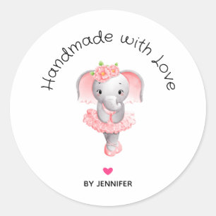 Handgemaakt met Liefde Leuke Roze Olifant Ballerin Ronde Sticker