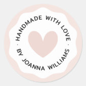 Handgemaakt met liefde licht blush roze golvende r ronde sticker (Voorkant)