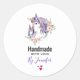 Handgemaakt met liefde magische eenhoorns Waterver Ronde Sticker