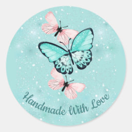 "Handgemaakt met liefde" Met vlinders Ronde Sticker