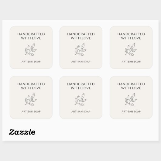Handgemaakt met liefde minimalistische botanische  vierkante sticker (Vel)