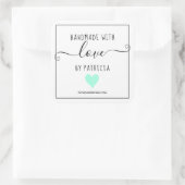 Handgemaakt met liefde mint hart ambacht bedrijf vierkante sticker (Tas)