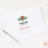Handgemaakt met Liefde Modern Rood Groen & Goud Bl Ronde Sticker (Envelop)