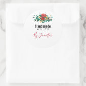 Handgemaakt met Liefde Modern Rood Groen & Goud Bl Ronde Sticker (Tas)