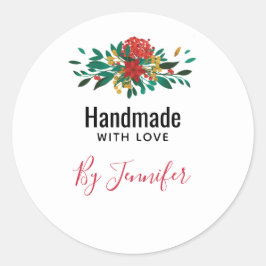 Handgemaakt met Liefde Modern Rood Groen & Goud Bl Ronde Sticker