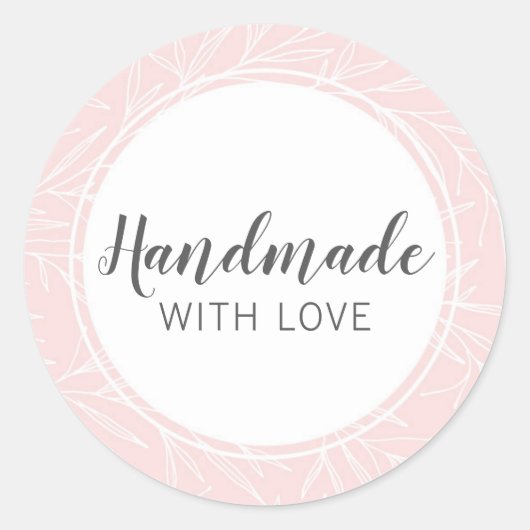 Handgemaakt met liefde moderne botanische blad blu ronde sticker (Voorkant)