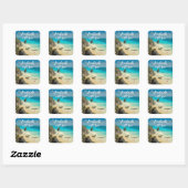 Handgemaakt met liefde mooi tropisch strand vierkante sticker (Vel)