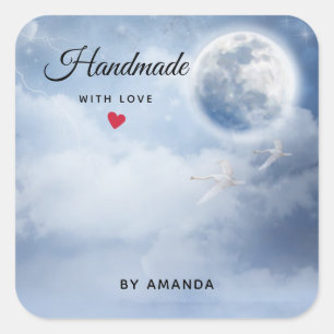 Handgemaakt met Liefde Mooie Blauwe Hemel met Zwan Vierkante Sticker