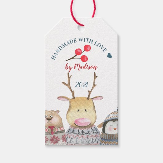Handgemaakt met liefde Mooie dieren winter Cadeaulabel (Voorkant)