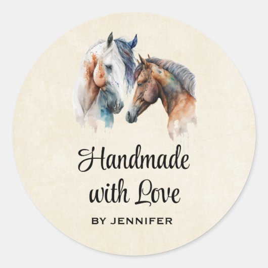 Handgemaakt met Liefde Mooie Paarden Western Boho Ronde Sticker (Voorkant)