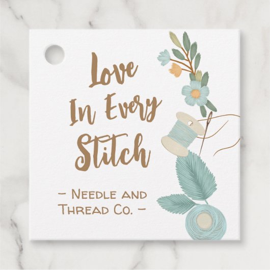 Handgemaakt Met Liefde Naaien Geborduurd Bloem Lab Bedankjes Labels (Voorkant)