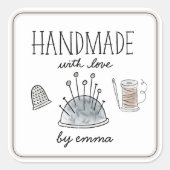 Handgemaakt met liefde naaigereedschap vierkante sticker (Voorkant)
