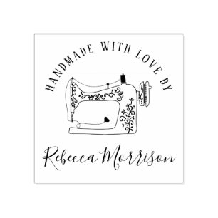 Handgemaakt met liefde   Naaimachine & Douanenaam Rubberstempel
