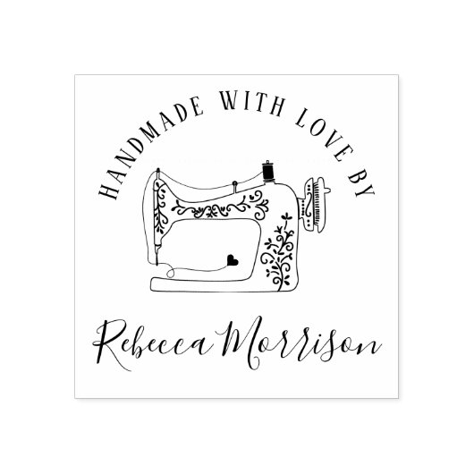 Handgemaakt met liefde | Naaimachine & Douanenaam Rubberstempel (Afrduk)