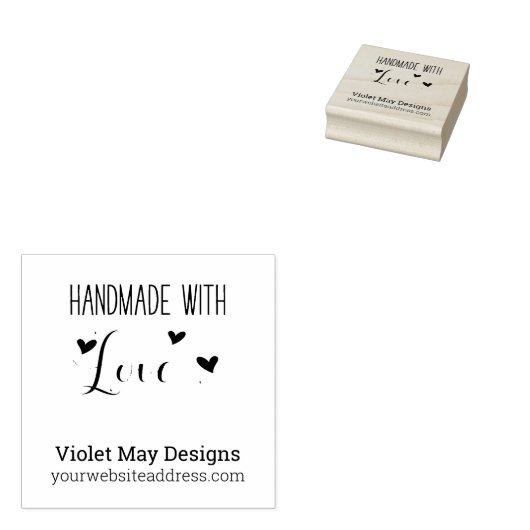 Handgemaakt met liefde - Naam en website Rubberstempel (Gestempeld)