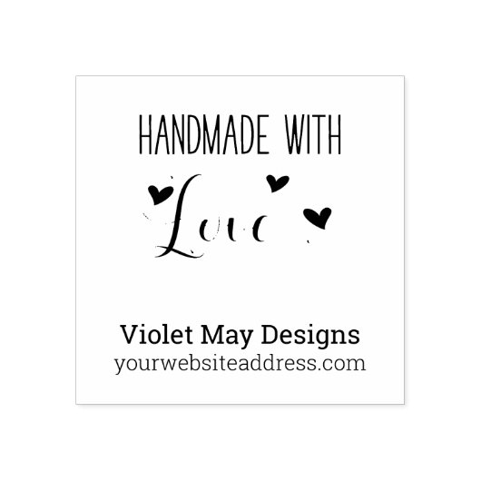 Handgemaakt met liefde - Naam en website Rubberstempel (Afrduk)