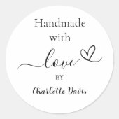 Handgemaakt met liefde naam merk kleur ronde sticker (Voorkant)