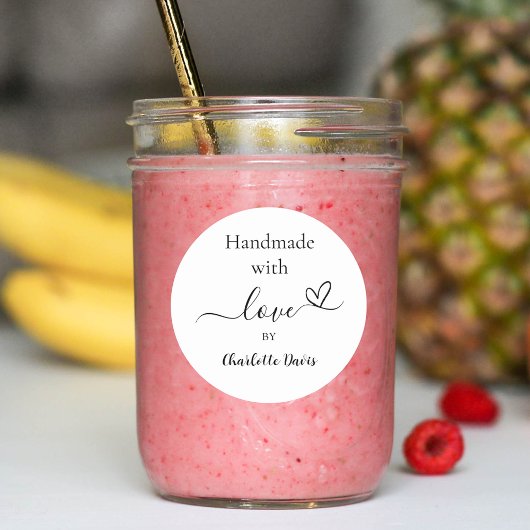 Handgemaakt met liefde naam merk kleur ronde sticker