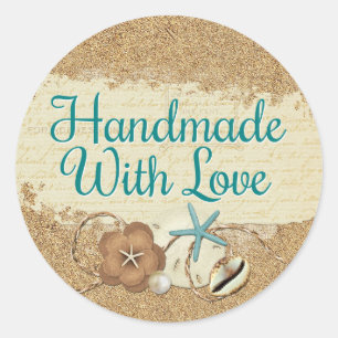 Handgemaakt met Liefde Nautilus Strand Schelpen Za Ronde Sticker