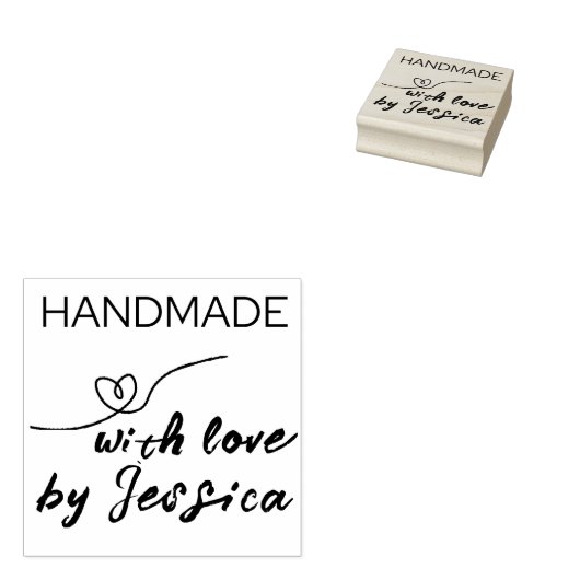 Handgemaakt met liefde op naam hart rubberstempel (Gestempeld)