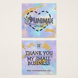 Handgemaakt met liefde - opal gouden bedankt voor  vierkante visitekaartjes