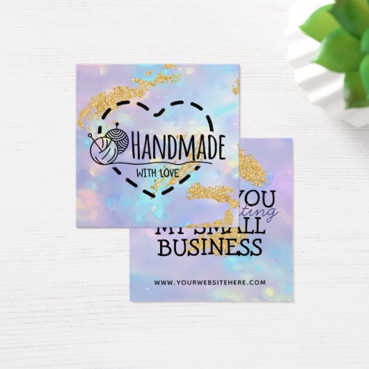 Handgemaakt met liefde - opal gouden bedankt voor  vierkante visitekaartjes (Bureau)