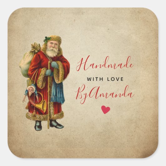 Handgemaakt met Liefde Oude Wereld Kerstman Vierkante Sticker (Voorkant)