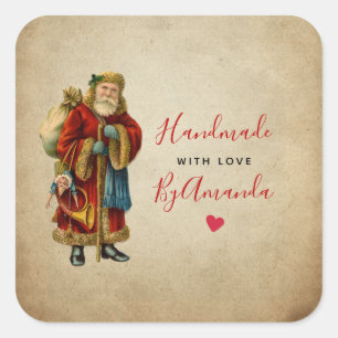 Handgemaakt met Liefde  Oude Wereld Kerstman Vierkante Sticker