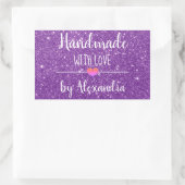 Handgemaakt met liefde paarse glitter script rechthoekige sticker (Tas)
