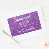 Handgemaakt met liefde paarse glitter script rechthoekige sticker (Envelop)